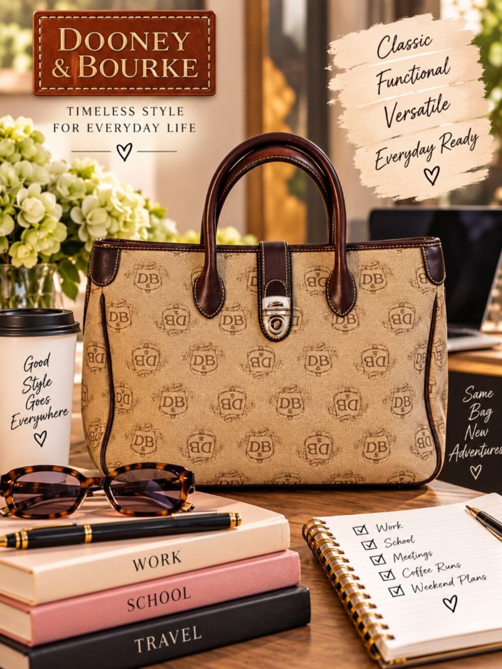 Dooney & Bourke Signature DB Canvas Satchel | Like New | Large Top Handle Tote